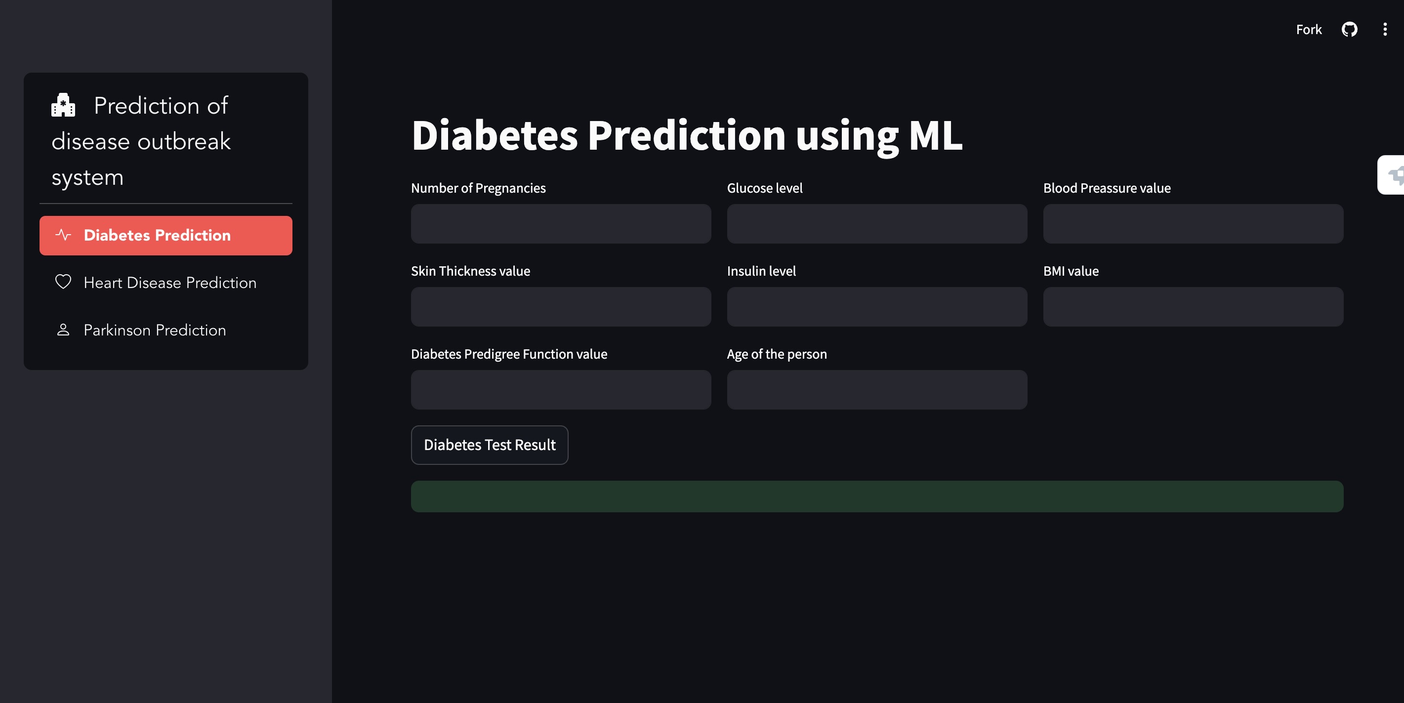 Screenshot of web app